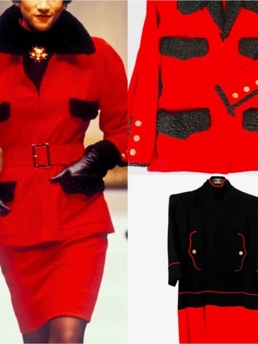 CHANEL 2 HAUTE COUTURE Piece Red & Black Dress with Jacket Suit Ensemble FW 1986 - Picture 16 of 16